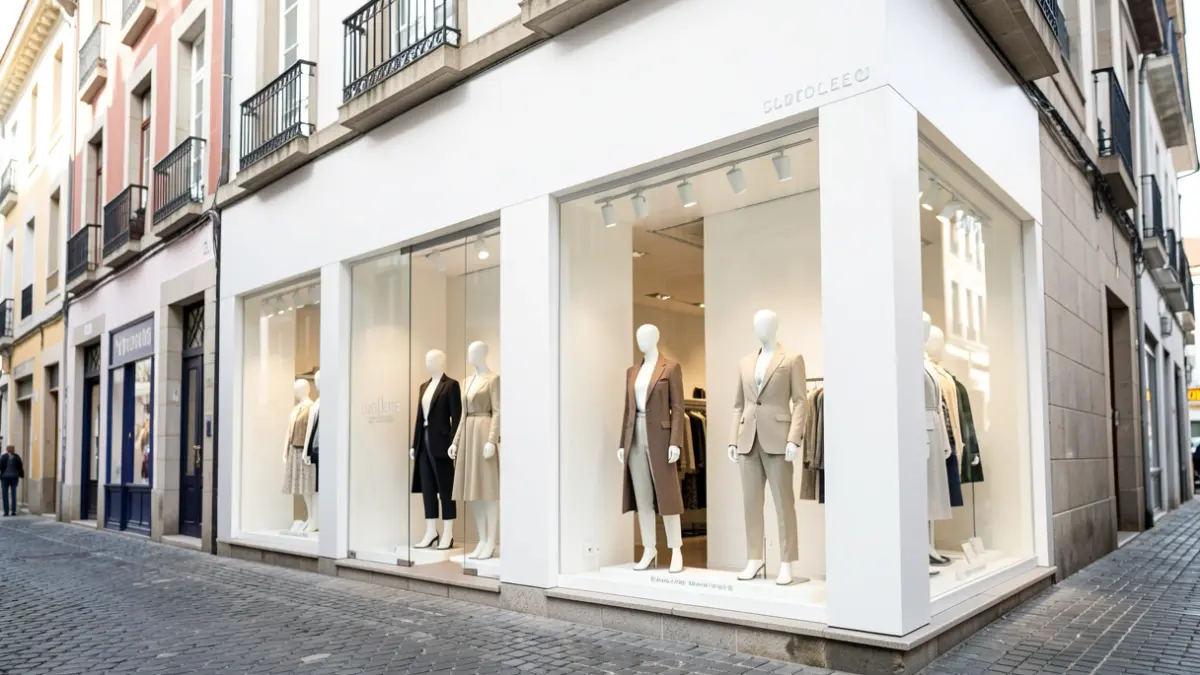 Fachada dunha tenda de moda moderna en Galicia.