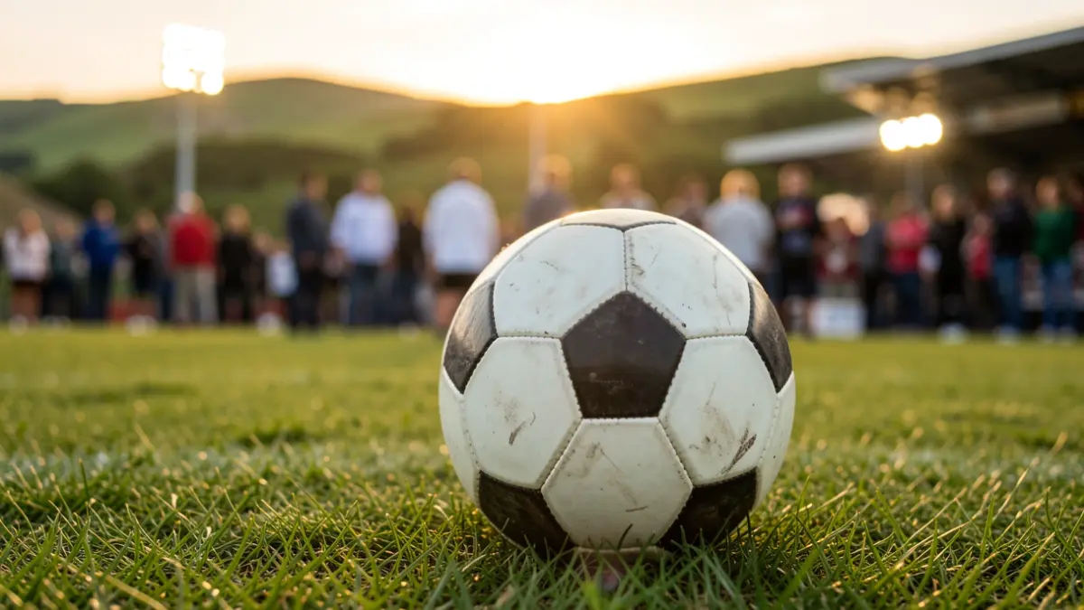 Imagen genérica de un balón de fútbol en un campo con luces de estadio al fondo.