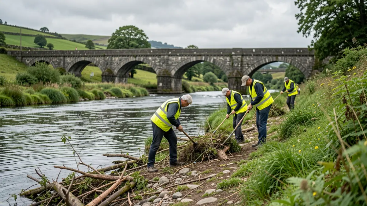 Imagen genérica de voluntarios limpiando la orilla de un río en Galicia.