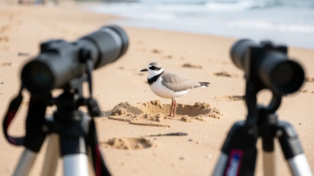 Imaxe xenérica dun paxaro protexido preto do seu niño nunha praia galega.