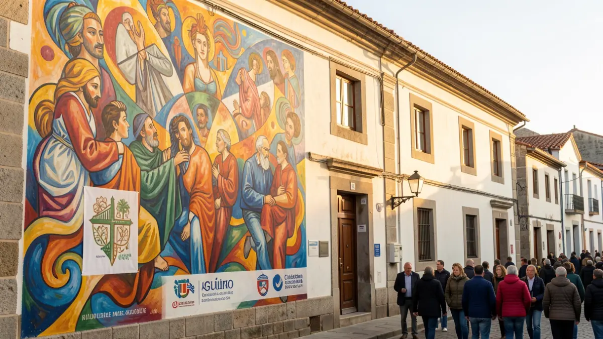 Mural colectivo en Aguiño en homenaje a Manuel Ayaso y a su esposa Lucía Rivas.