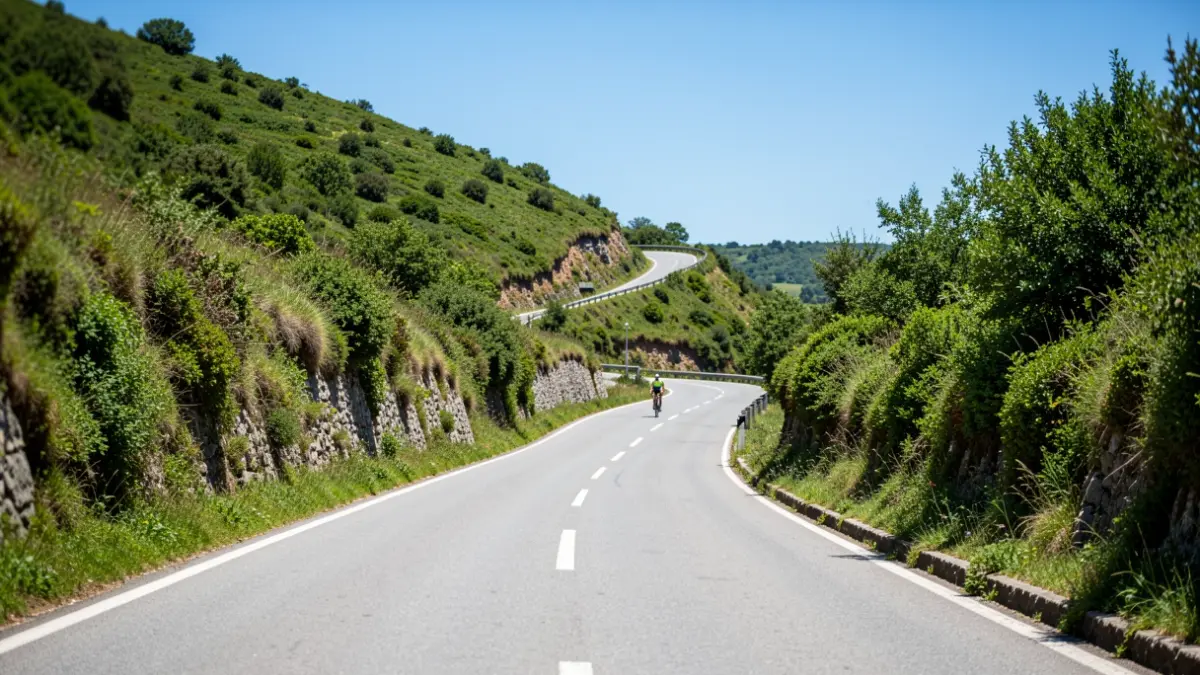 Imagen genérica de una carretera de montaña en Galicia, sin ciclistas ni elementos específicos de la carrera.