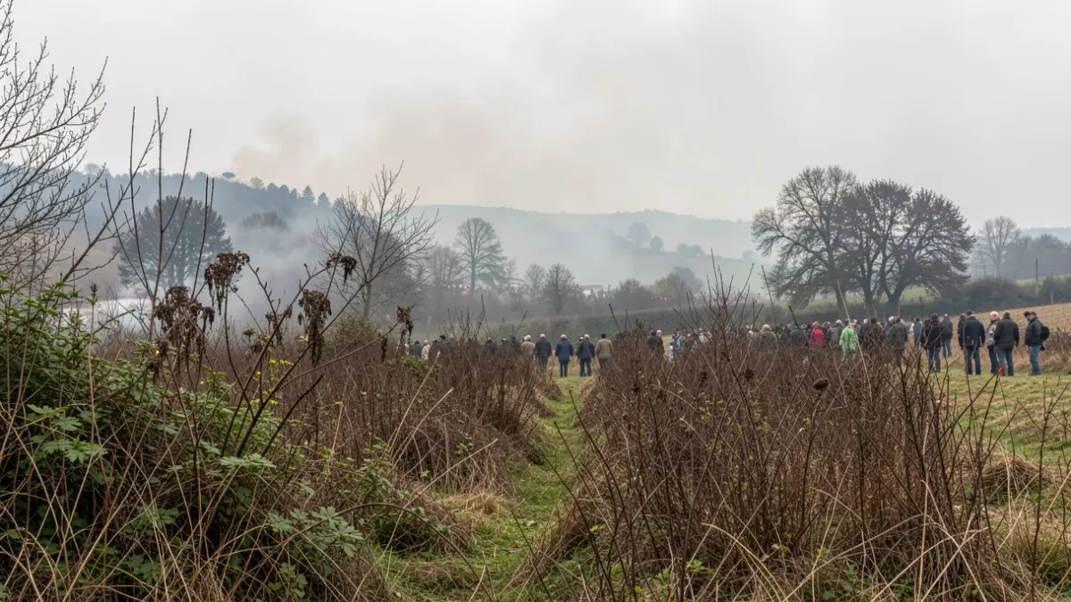 Imaxe xenérica de vexetación crecida e fume á distancia en Galicia.