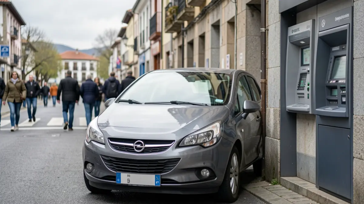 Imaxe xenérica dun coche gris preto dun caixeiro automático.