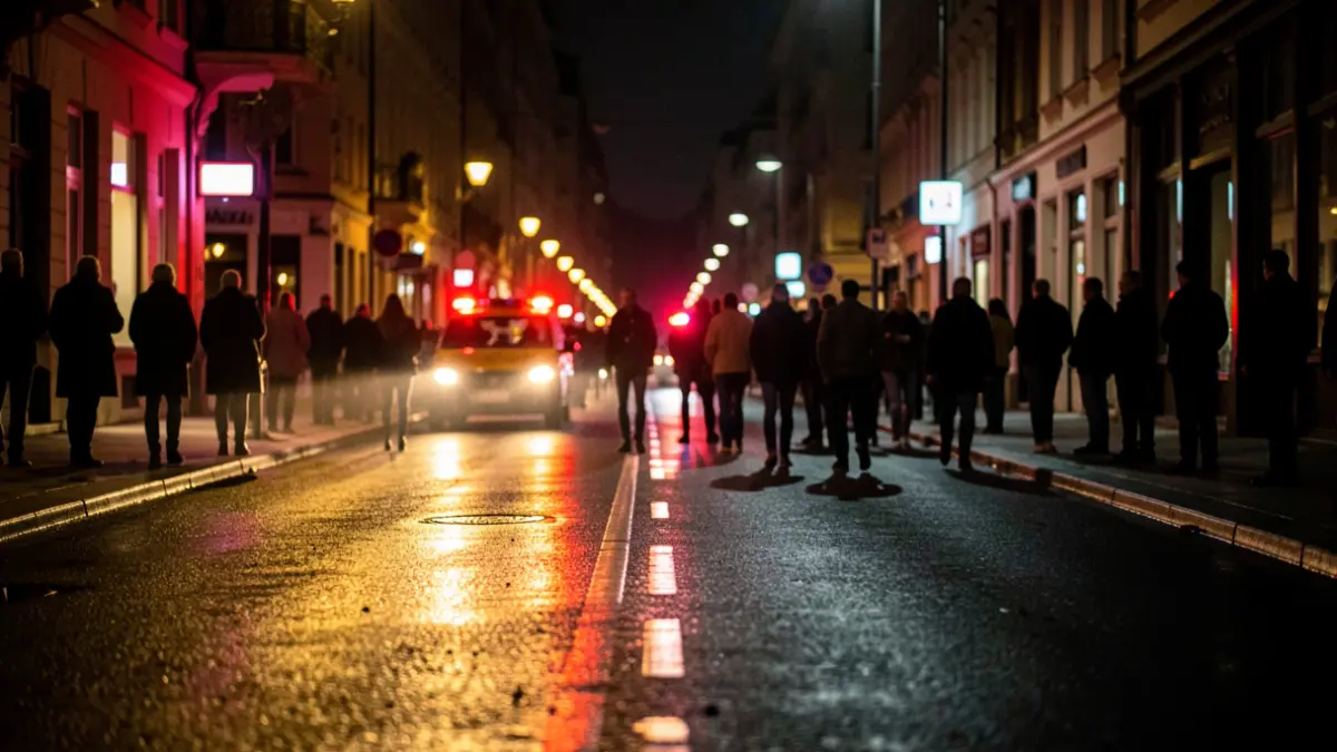 Imagen genérica de luces de emergencia reflejadas en una calle mojada por la noche.