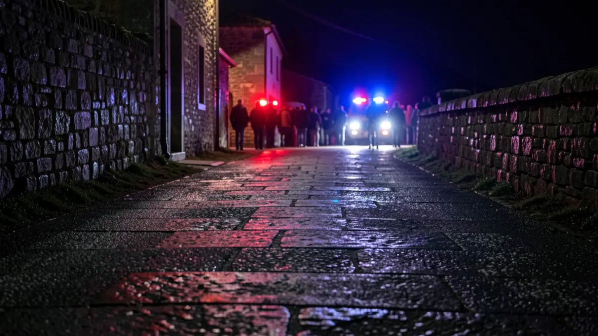 Imagen genérica de luces de emergencia reflejadas en una carretera mojada por la noche.