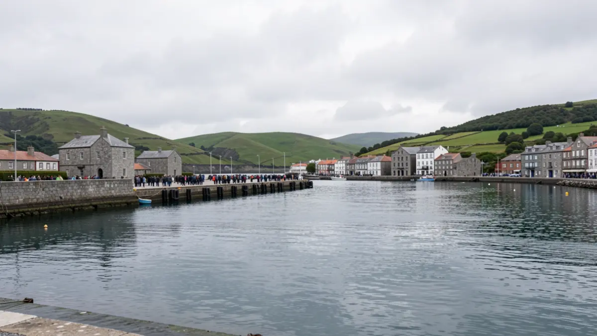 Imaxe xenérica dun porto en Galicia con arquitectura de granito e ceo nubrado.