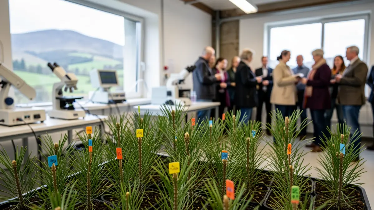 Imaxe xenérica de plantóns de piñeiro en laboratorio.