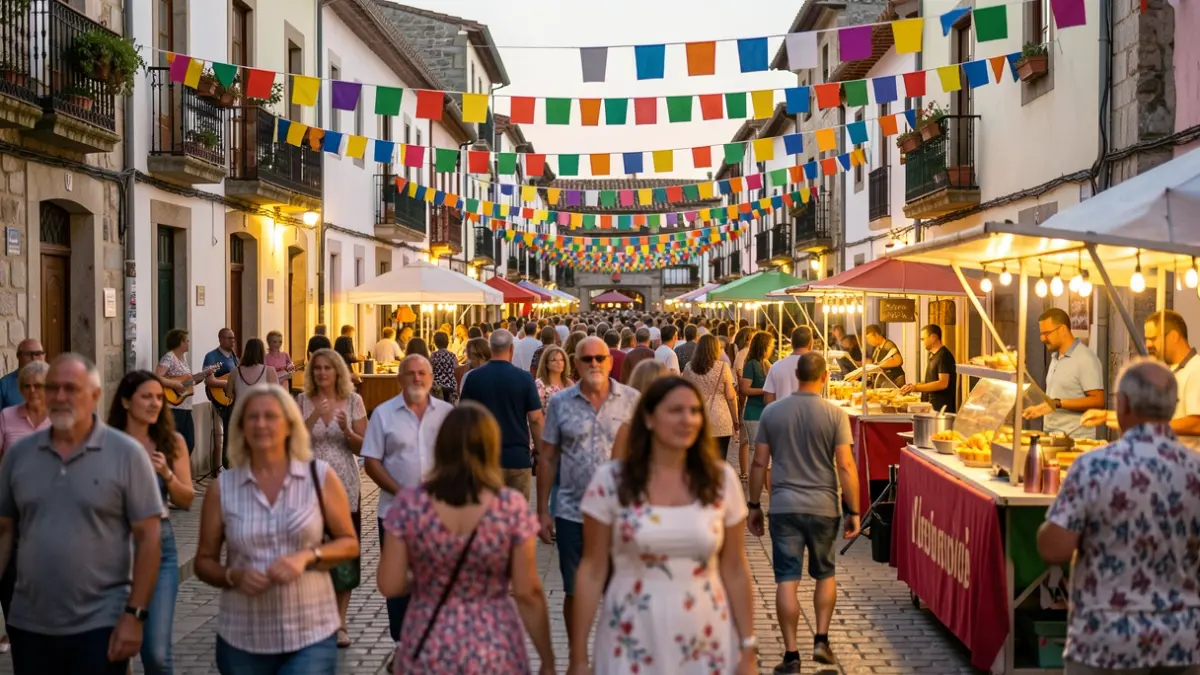 Imagen genérica de una fiesta de barrio en Galicia con música y puestos de comida.