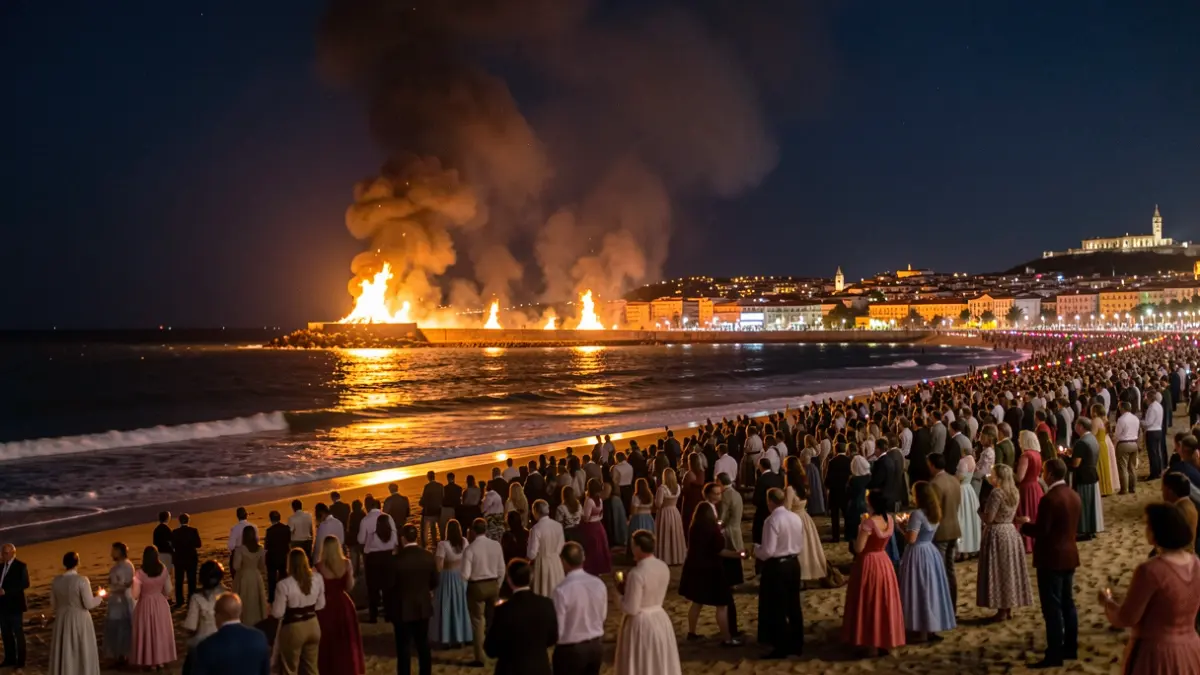 Imaxe xenérica de fogueiras de San Xoán na costa de Vigo.