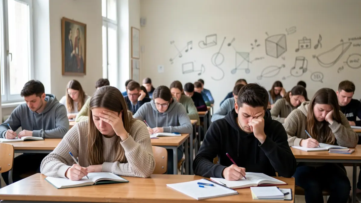 Imagen genérica de estudiantes realizando un examen en una sala universitaria en Galicia.