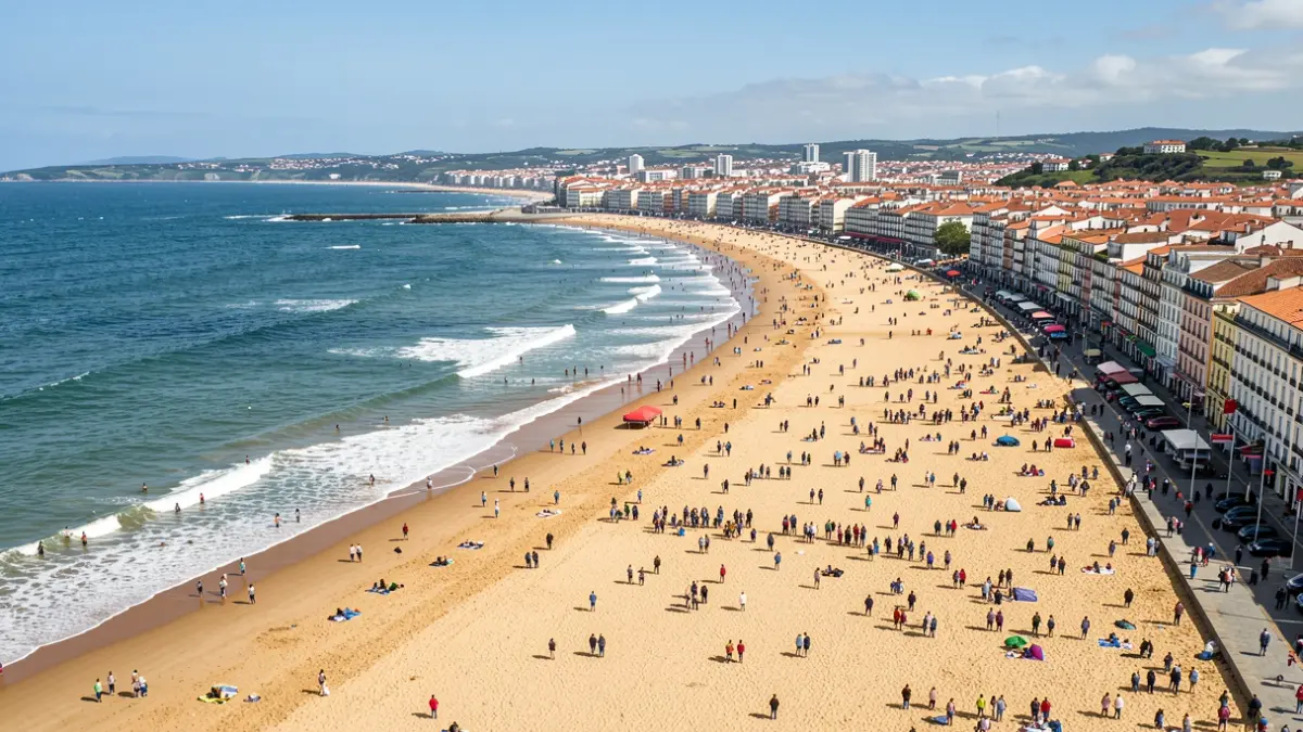 Imaxe aérea dunha praia urbana en Galicia tras unha limpeza.