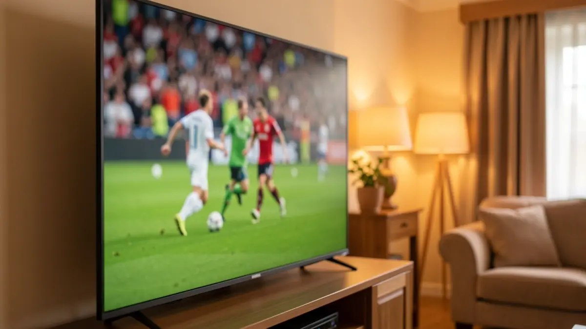 Imaxe xenérica dunha televisión mostrando un partido de fútbol.