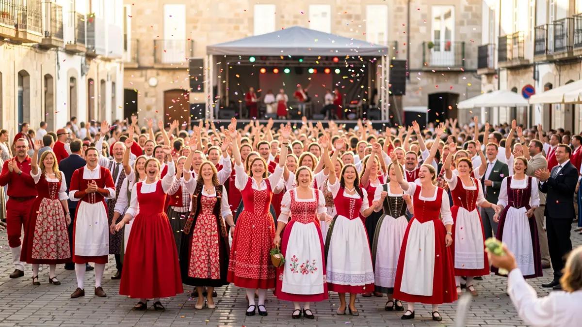 Imaxe xenérica dunha multitude celebrando nunha praza de Galicia.