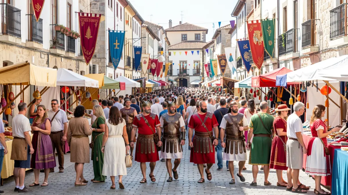 Imagen genérica de una fiesta popular con gente disfrazada y puestos de venta.