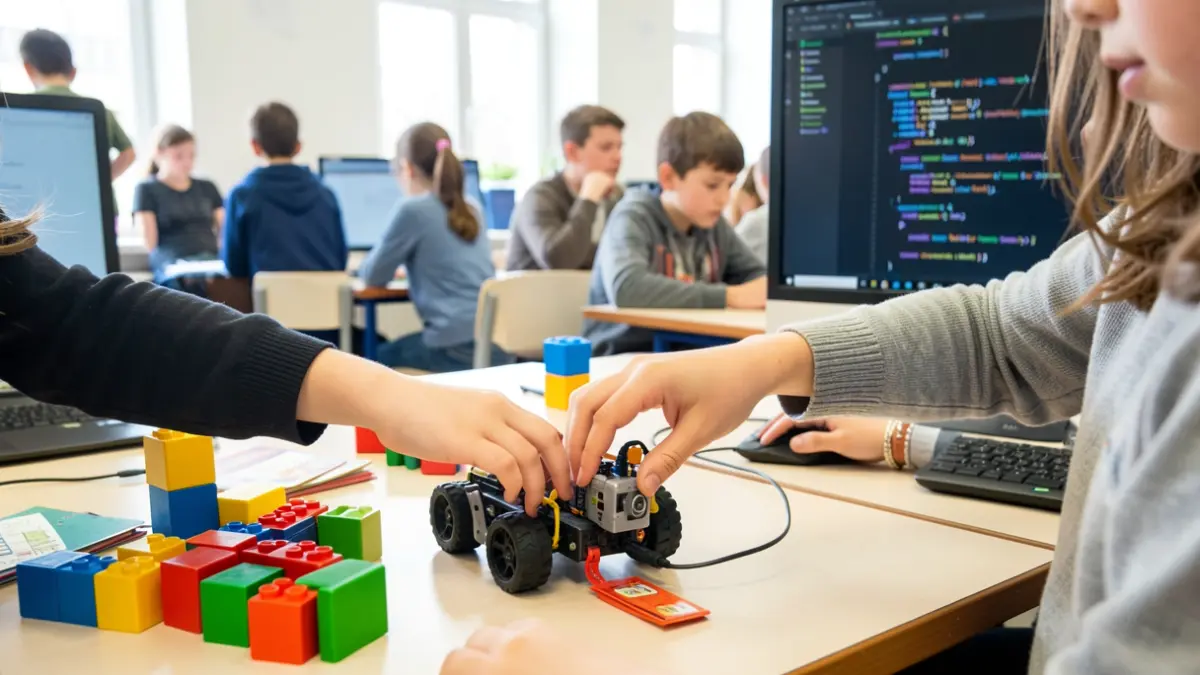 Imagen genérica de niños aprendiendo robótica en clase.