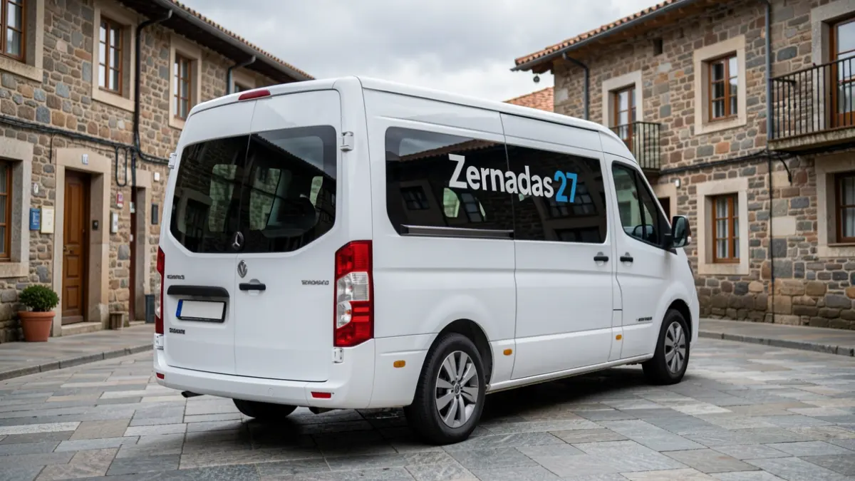 Autobús de la campaña Zernadas 27 aparcado en una calle de Lousame.