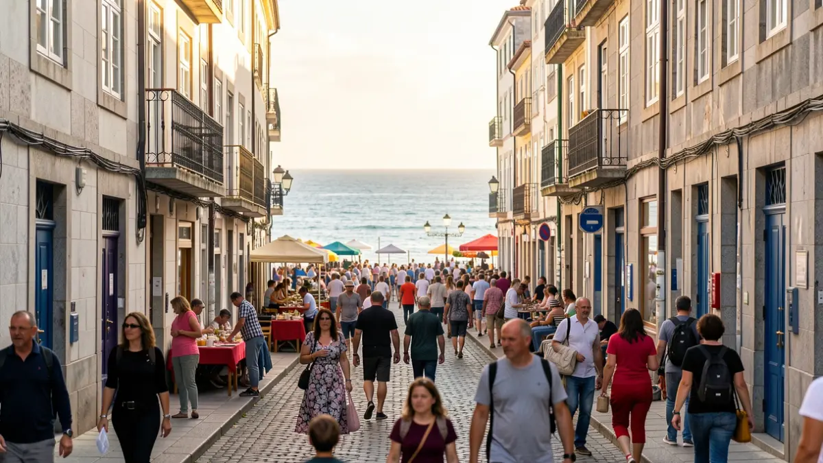 Imagen genérica de una calle de A Coruña con edificios de granito y ambiente cultural.