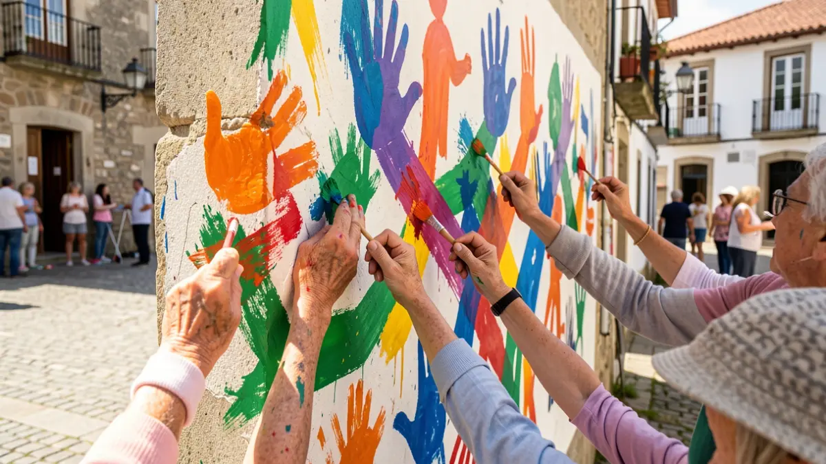 Imagen de un mural colectivo sobre igualdad y contra la violencia machista en Barreiros.