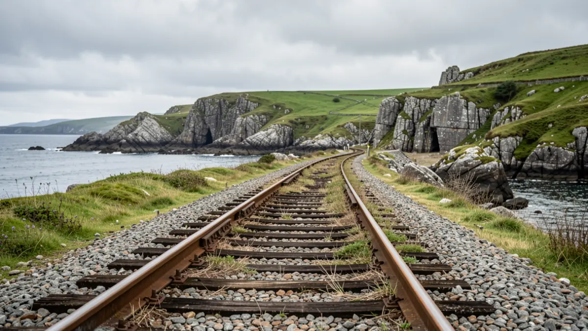 Imaxe xenérica de vías de tren antigas nunha zona rural de Galicia.