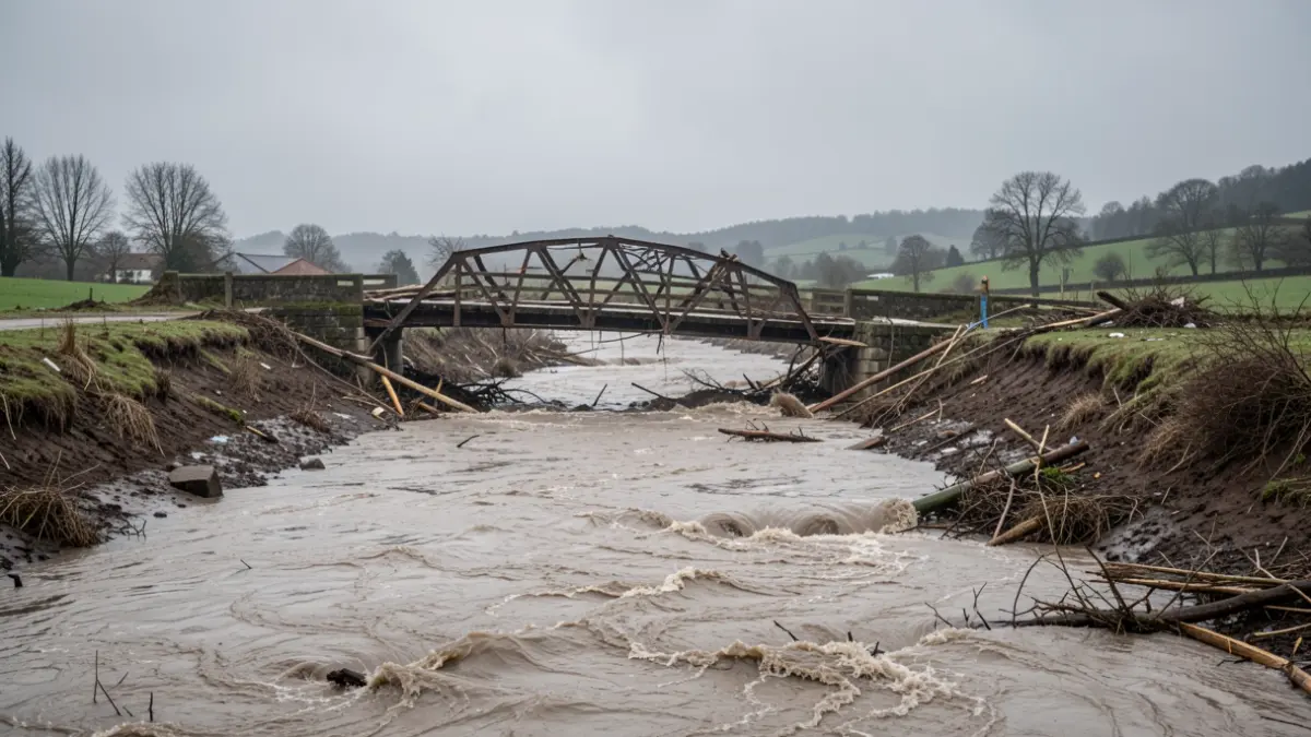 Imaxe xenérica de danos causados por inundacións nunha zona rural de Galicia.