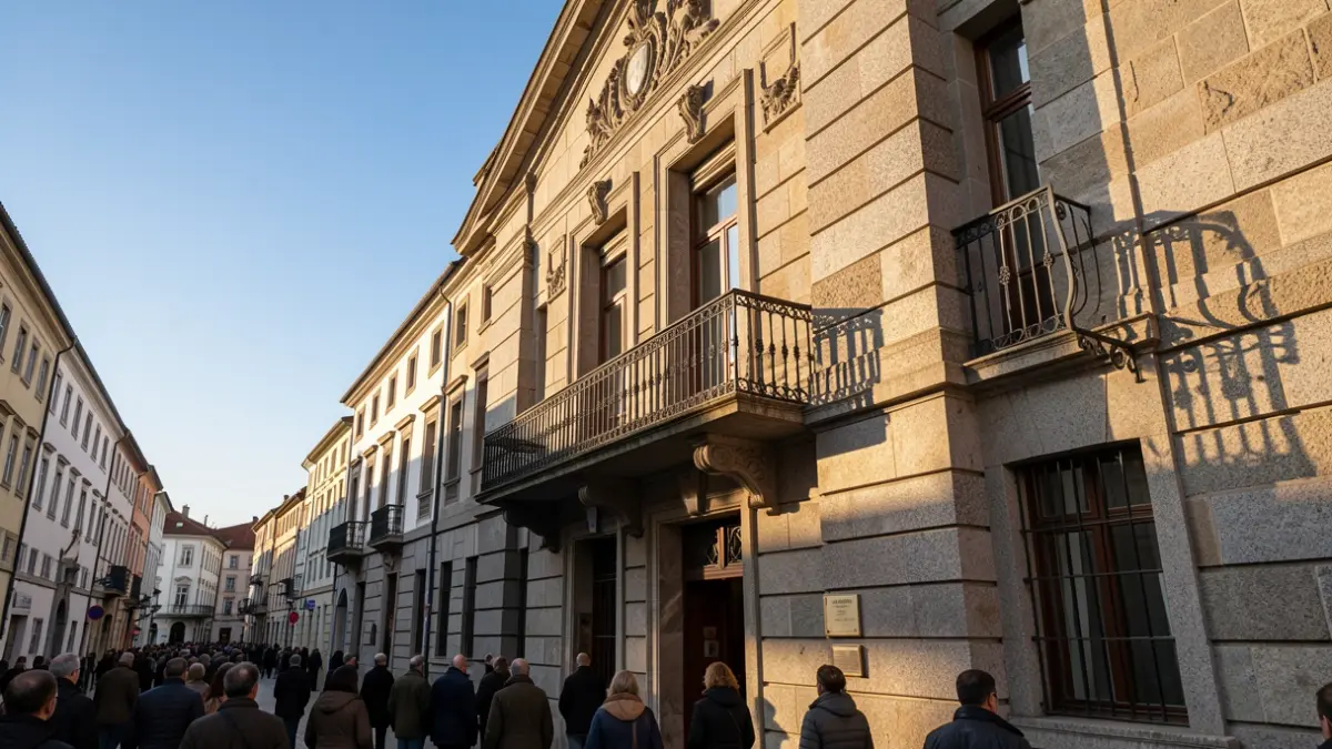 Imaxe xenérica dun concello de granito galego con balcón de ferro, á luz do sol da tarde.