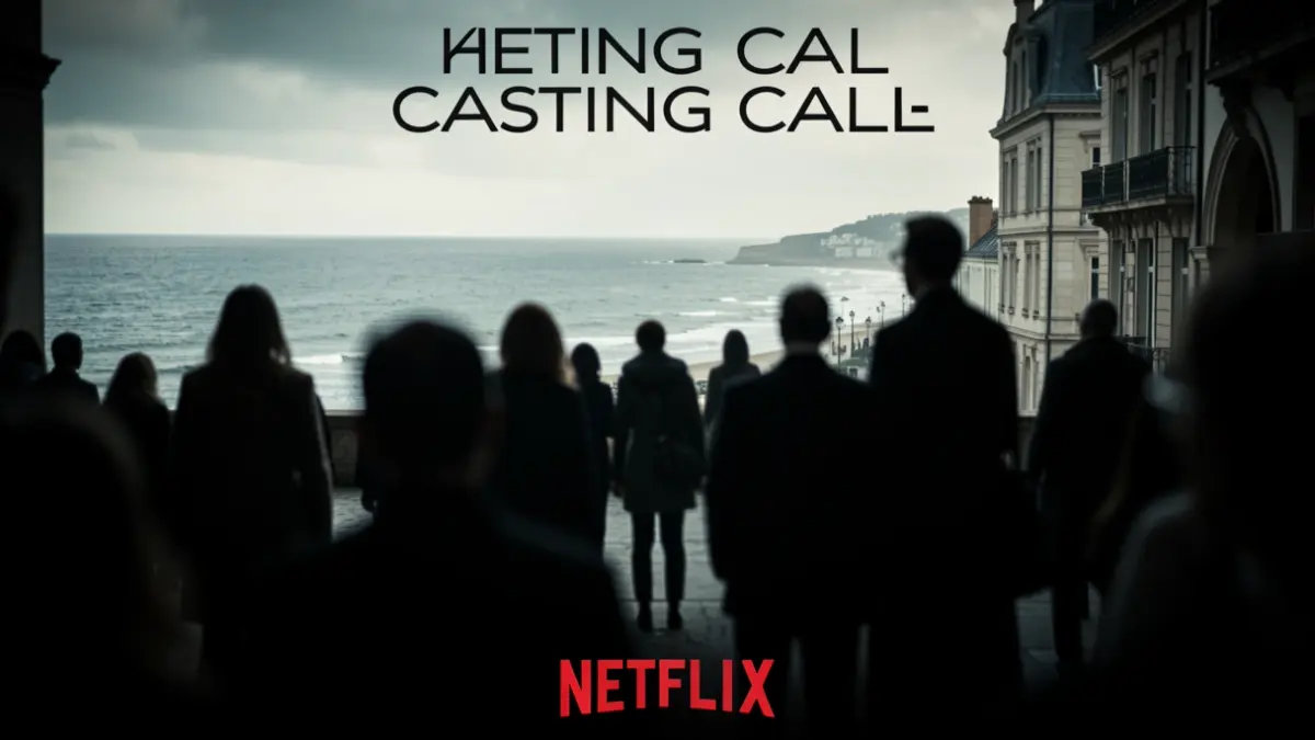 Imaxe xenérica dun cartel de casting para unha serie de Netflix, con siluetas borrosas e ambiente de suspense.