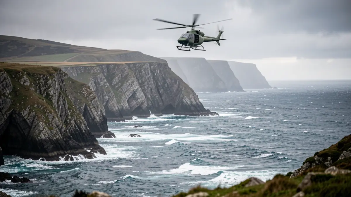 Imagen genérica de búsqueda marítima y aérea en Galicia con mar agitado y cielo nublado.