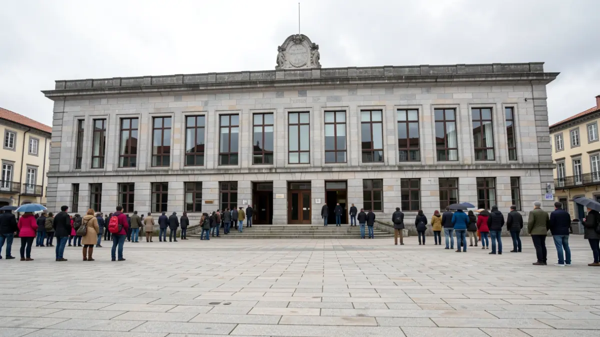 Imaxe xenérica dun edificio xudicial de granito en Galicia.