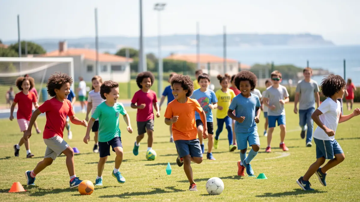 Imagen genérica de niños y niñas participando en actividades deportivas en un campus de verano.