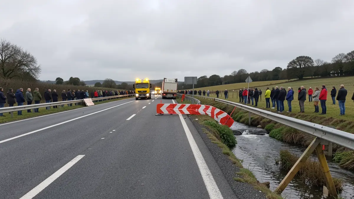 Imaxe xenérica dun tramo da AP-9 cortado por un accidente cun camión.