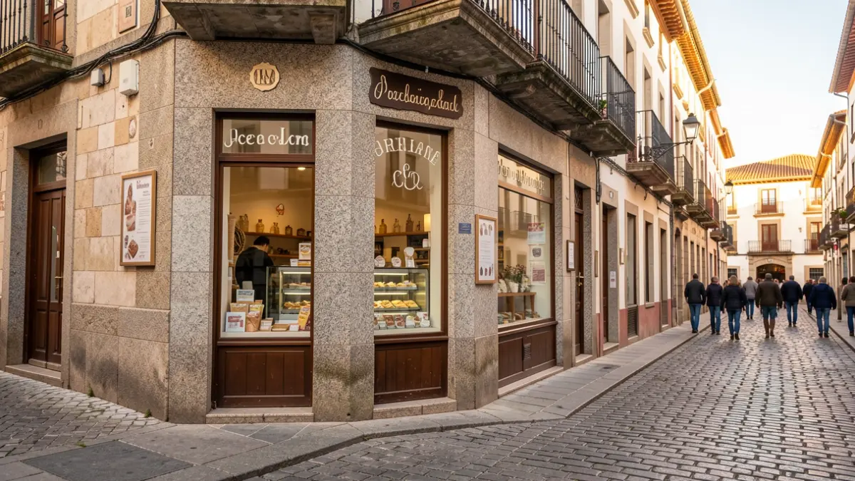 Imaxe xenérica dunha tenda de xeados artesanais nunha rúa histórica de Santiago.