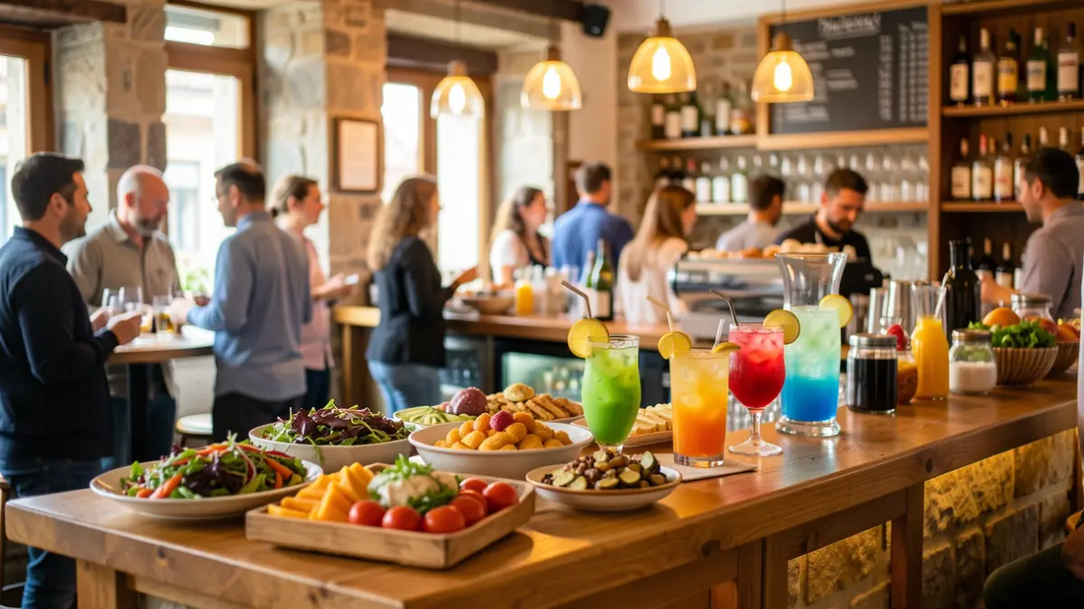 Imaxe xenérica dun interior de bar acolledor en Narón con opcións saudables e cócteles.