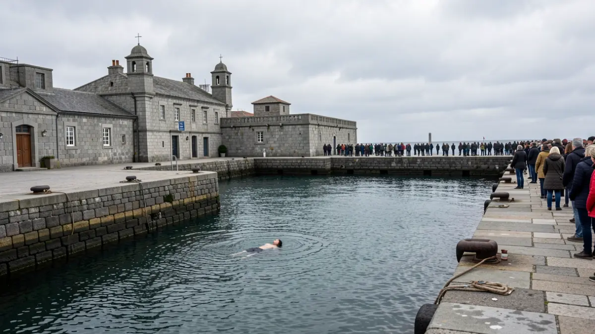 Imaxe xenérica dun porto galego con néboa e augas tranquilas.