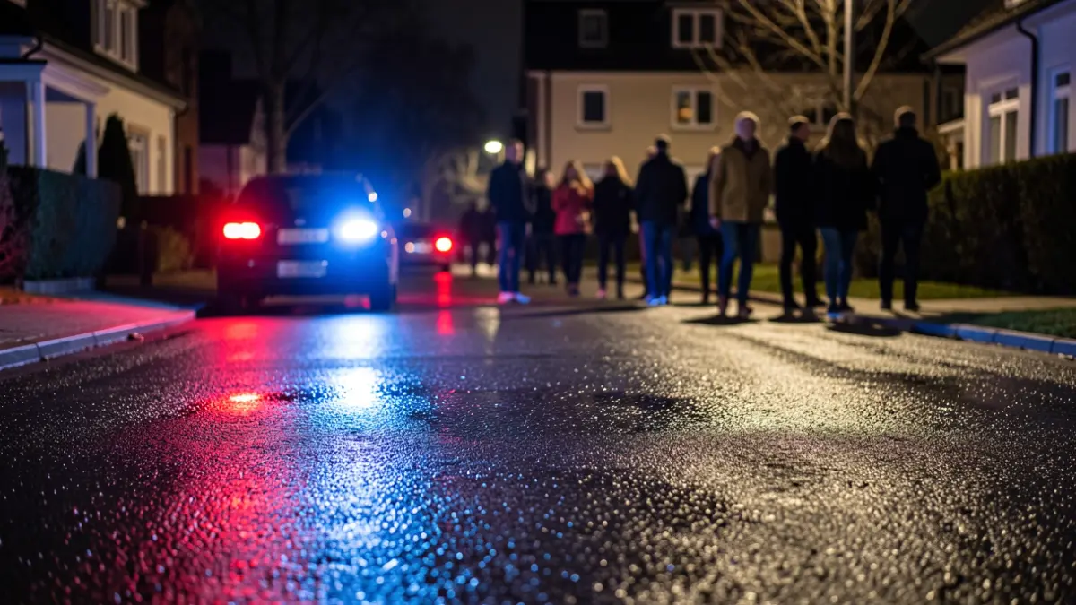 Imaxe xenérica de luces de emerxencia policiais reflectindo nunha rúa mollada pola noite.