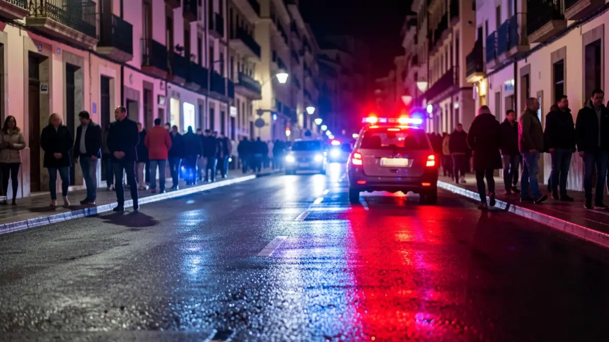 Imaxe xenérica de luces de emerxencia policiais reflectindo nunha rúa mollada pola noite.