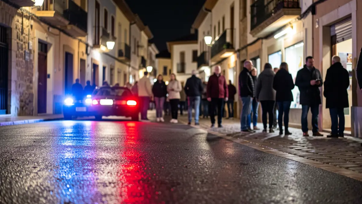 Imagen genérica de luces de emergencia policiales reflejando en una calle mojada por la noche.