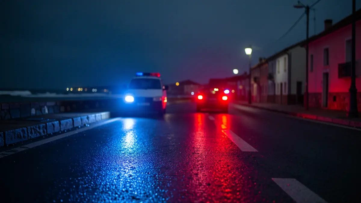 Imagen genérica de luces de emergencia policiales reflejadas en el asfalto.