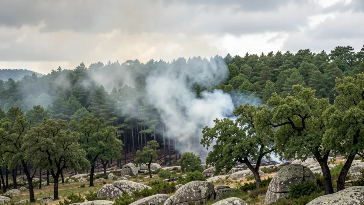 Imaxe xenérica de fume nun bosque verde galego.