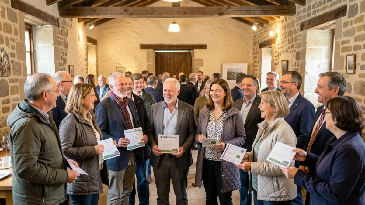 Imaxe xenérica dun evento de emprendemento rural en Galicia, con xente reunida e ambiente festivo.