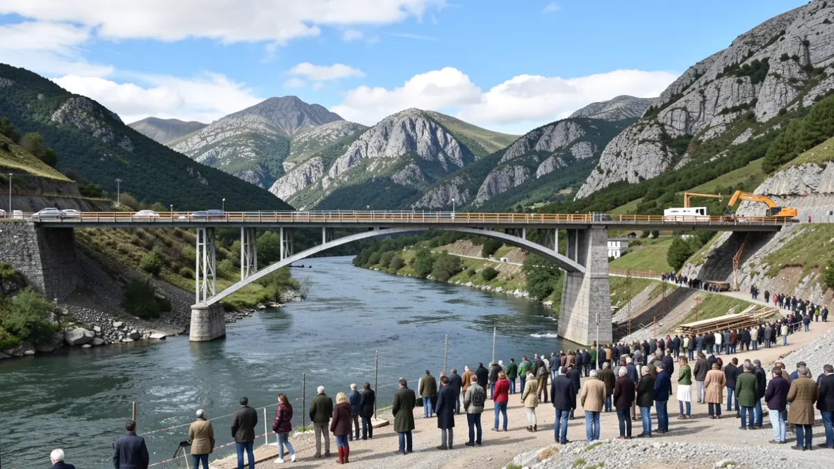 Imaxe xenérica de obras dunha ponte sobre un río en Valdeorras.