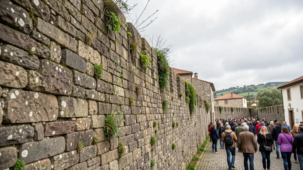 Imagen genérica de la Muralla de Lugo, mostrando la textura de la piedra antigua y vegetación.