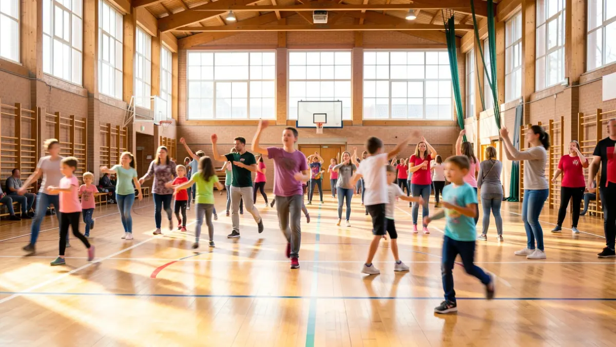 Imagen genérica de un pabellón deportivo con gente participando en actividades.