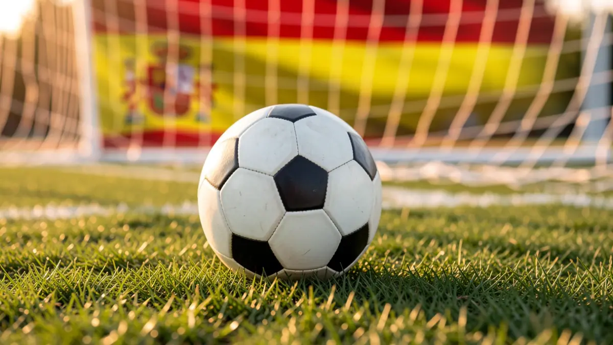 Imagen genérica de un balón de fútbol sobre césped con una red borrosa al fondo.