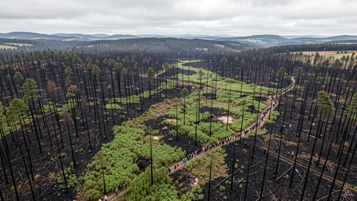 Imaxe xenérica de paisaxe forestal queimada en Galicia.