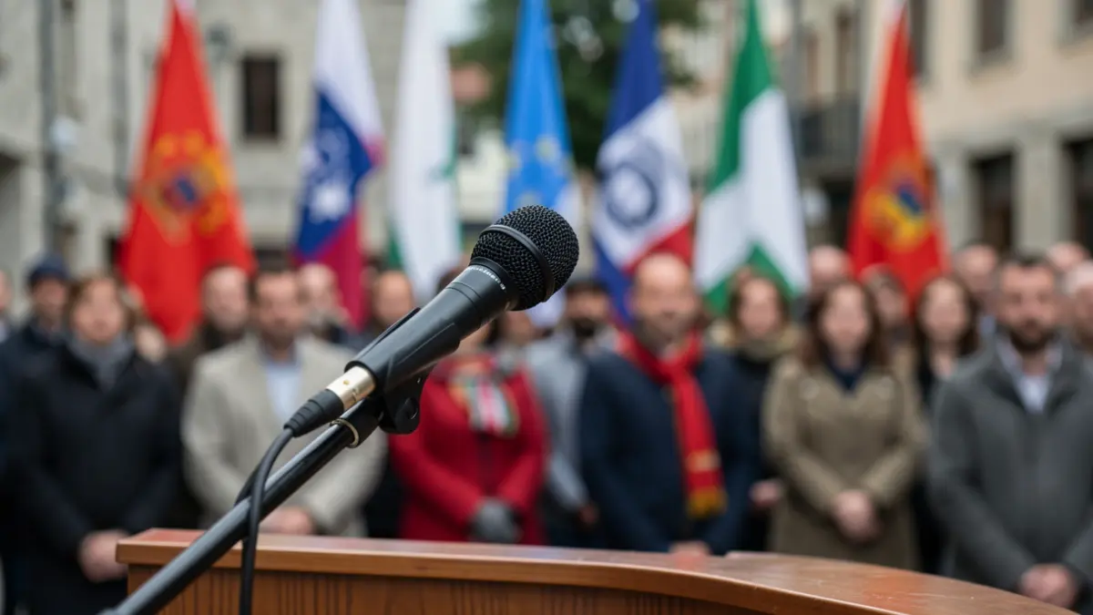 Imagen genérica de un micrófono en un atril durante un mitin político.