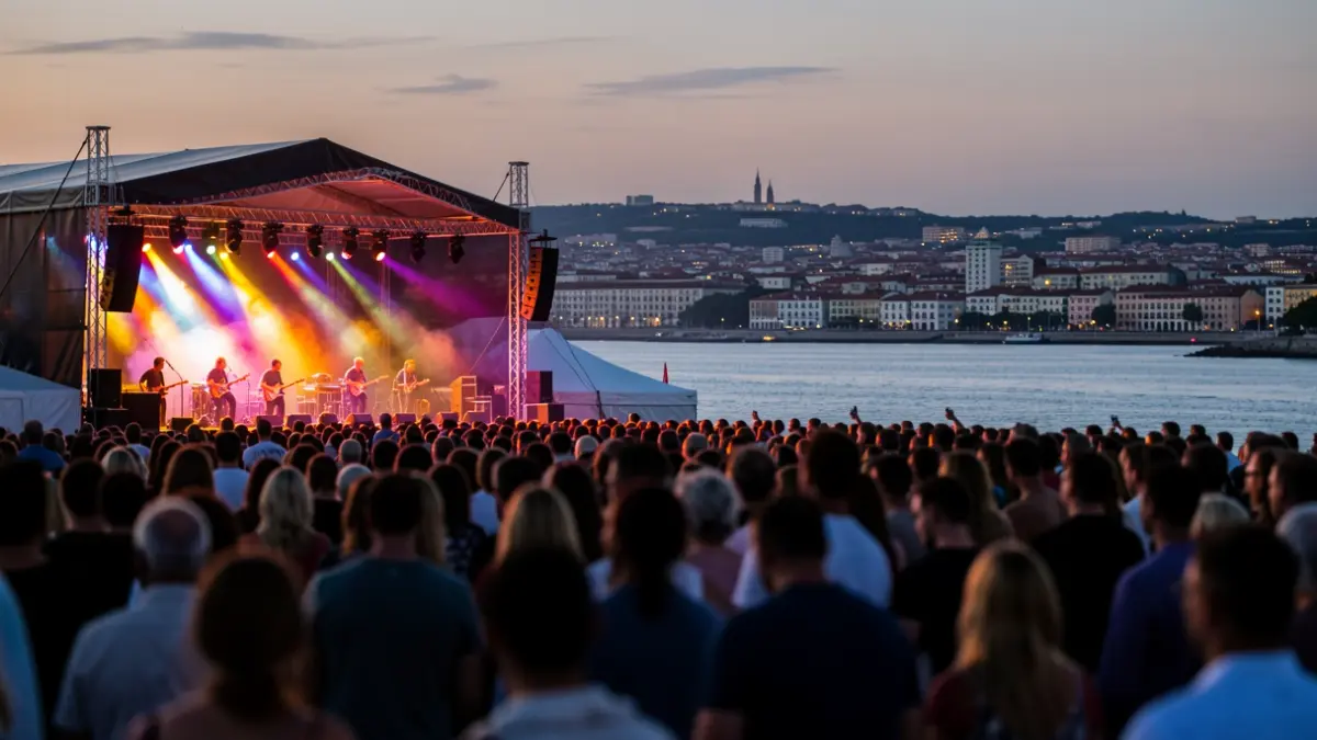 Imagen genérica de un festival de música al aire libre en Vigo con gente y el escenario.