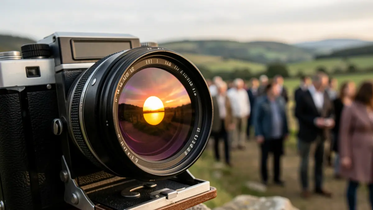 Primer plano de una cámara fotográfica con un filtro especial para el sol.
