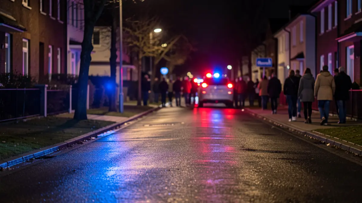 Imagen genérica de luces de emergencia azules y rojas reflejando en el asfalto mojado por la noche.