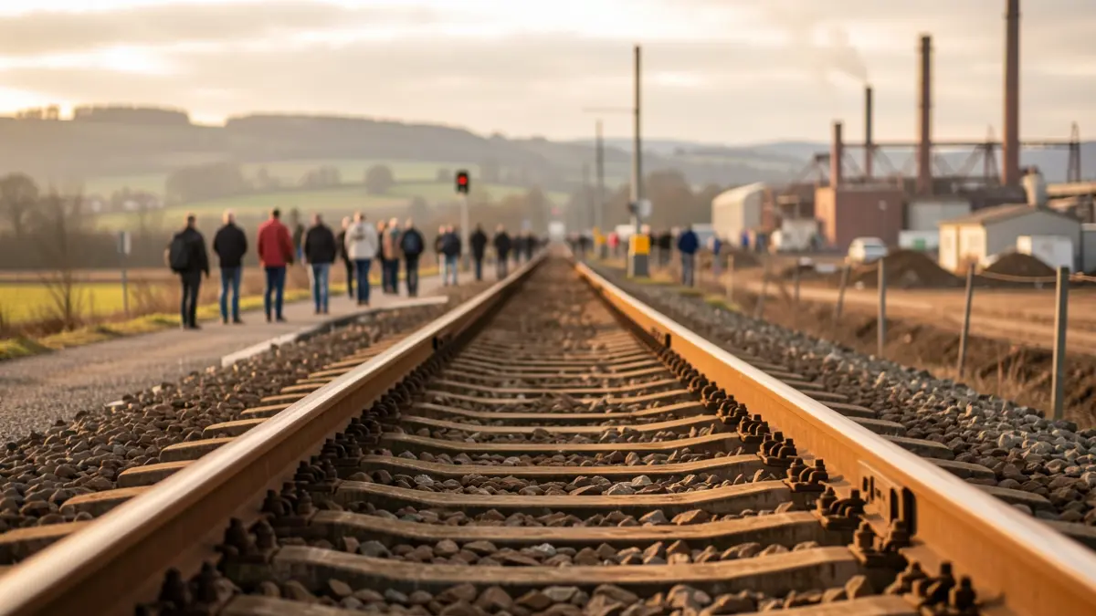 Imagen simbólica de un cambio de vías de tren, con una vía hacia un fondo europeo y otra hacia una zona menos desarrollada.